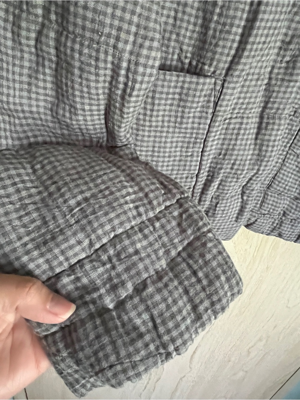 Eileen Fisher Organic Linen Puff stand Up Collar Jacket Grey Check Sz S / P - Picture 4 of 11